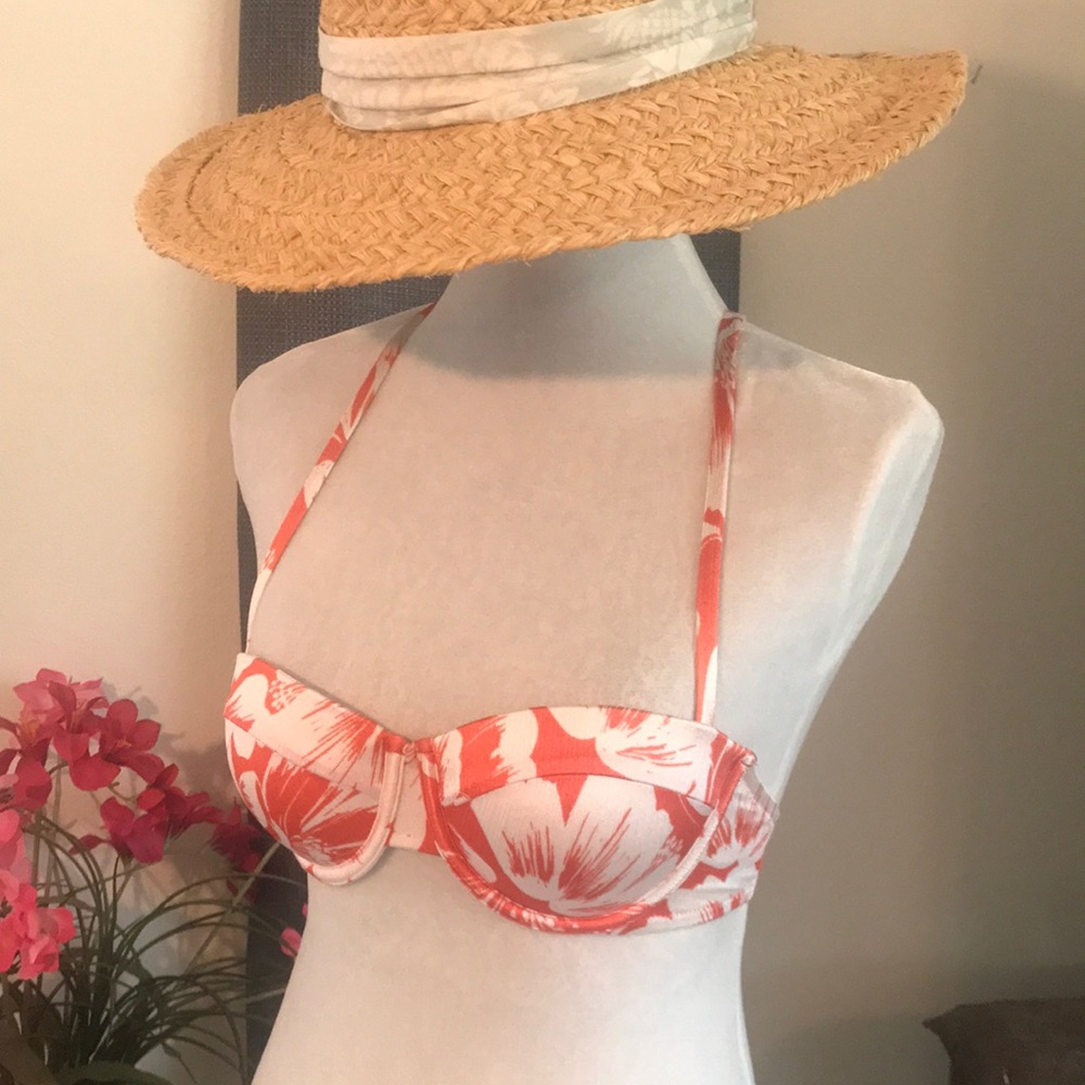 Shade & Shore Orange Floral Swim Top With Formed Underwire Cups - 32B